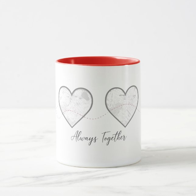 Mug Carte de relation à distance cœurs personnalisée (Centre)