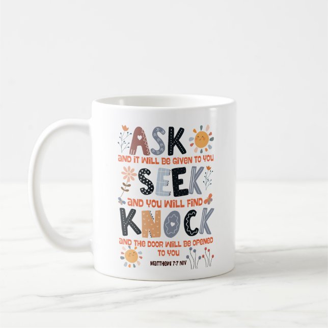 Mug Carte de verset biblique Matthieu 7:7 (Gauche)