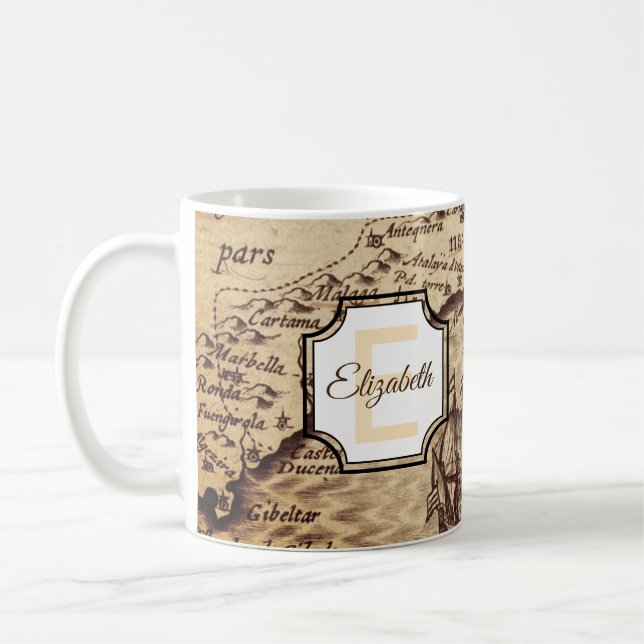Mug Carte de voyage rustique | Monogramme initial et n (Gauche)