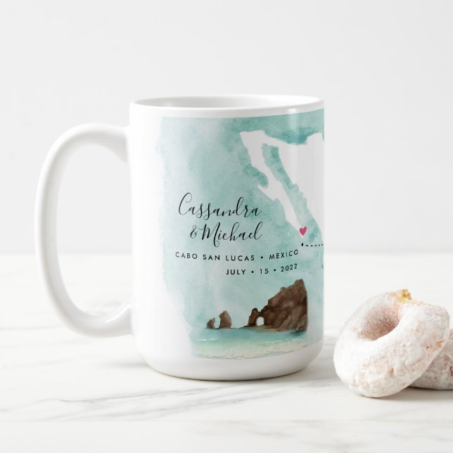 Mug Carte d'eau du Mexique | Cabo | Mariage de destina (Avec donut)