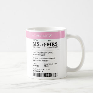 Mug Carte d'embarquement de mariée élégante moderne pe