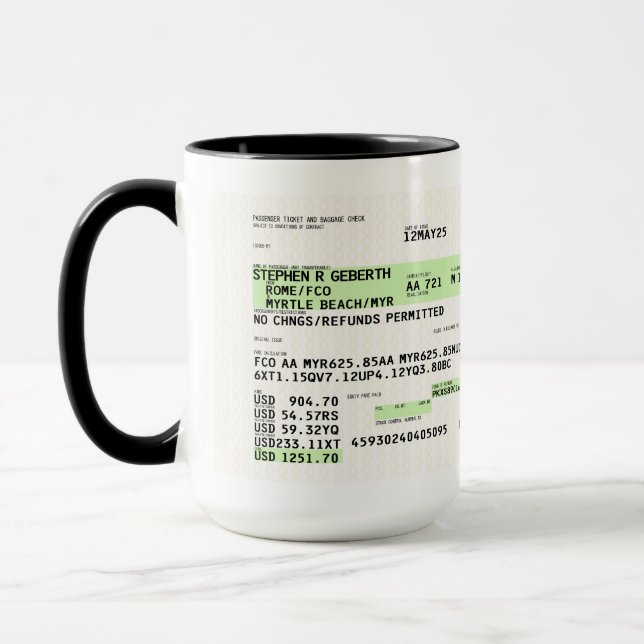 Mug Carte d'embarquement (rétro) SRG (Gauche)