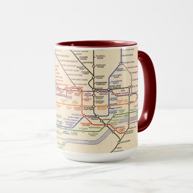 Mug Carte des chemins de fer souterrains de Londres (Devant droit)