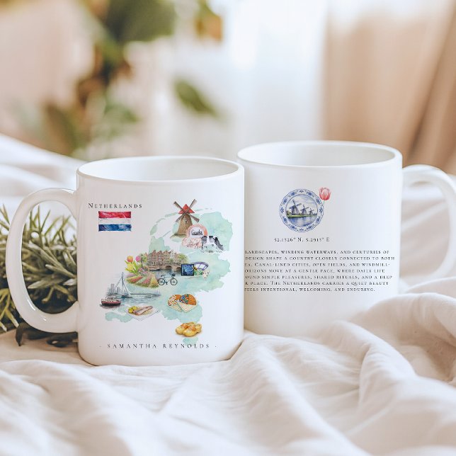 Mug Carte des Pays-Bas illustrée à l'aquarelle | Monog (Créateur téléchargé)