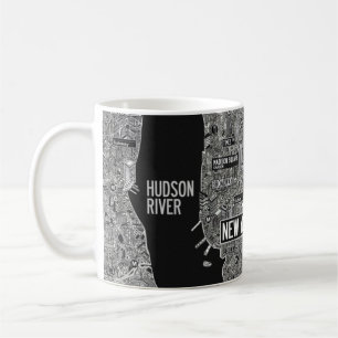 Mug Carte détaillée de la ville de New York noir et bl