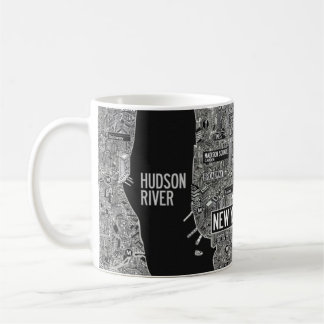 Mug Carte détaillée de la ville de New York noir et bl