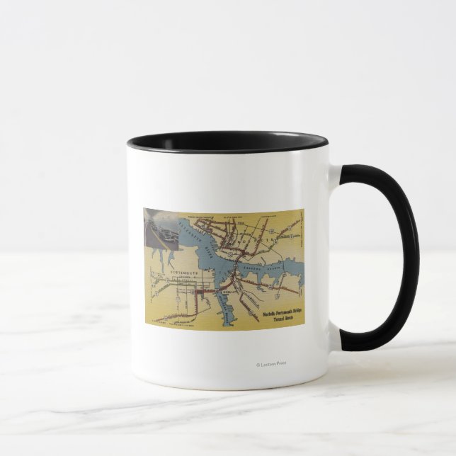 Mug Carte détaillée du tunnel du pont Norfolk-Portsmou (Droite)
