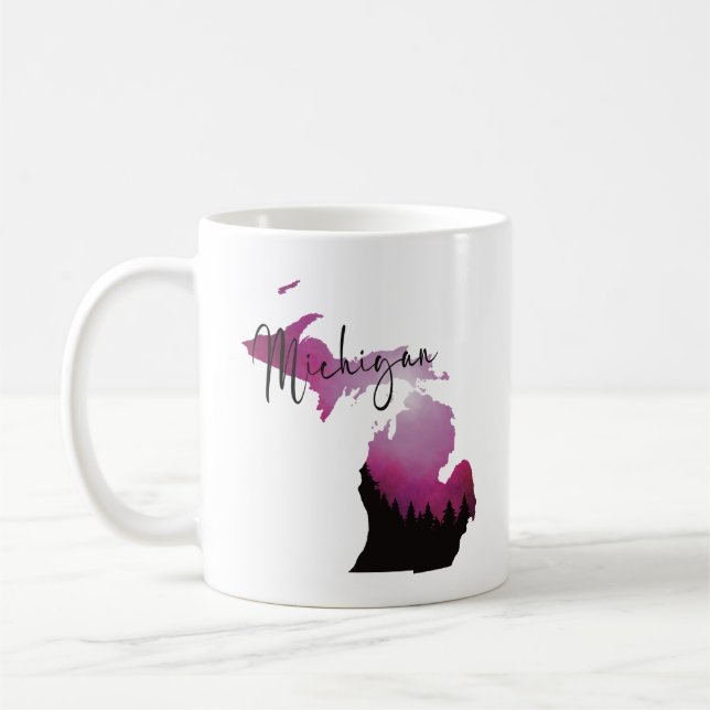 Mug Carte d'état du Michigan rose Forêt de pins Voyage (Gauche)