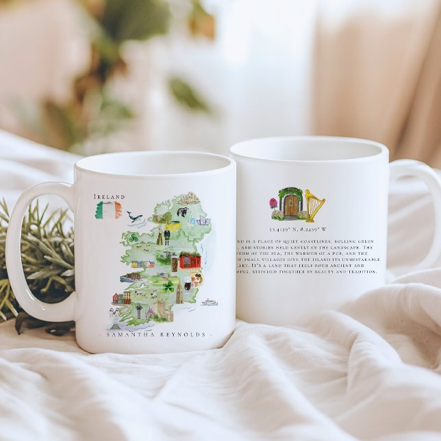 Mug Carte d'Irlande illustrée à l'aquarelle | Monogram (Créateur téléchargé)