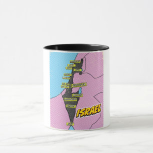 Mug Carte d'Israël illustrée dans le style Pop Art