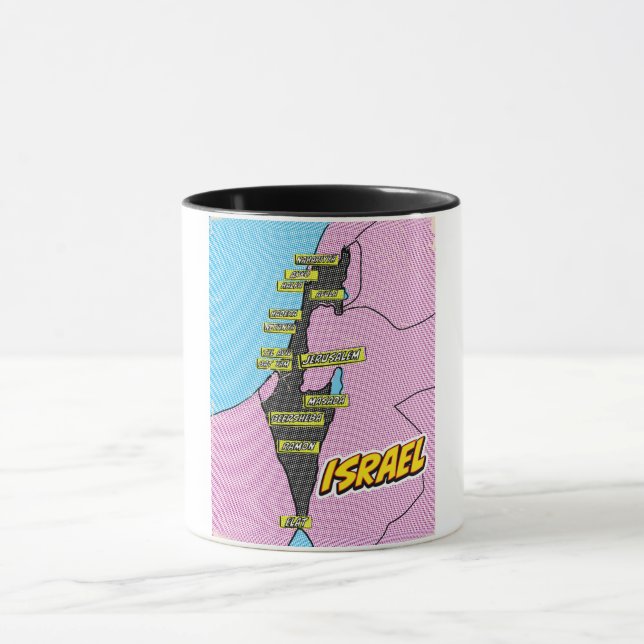 Mug Carte d'Israël illustrée dans le style Pop Art (Centre)