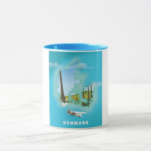 Mug Carte du Danemark illustrée affiche de voyage.