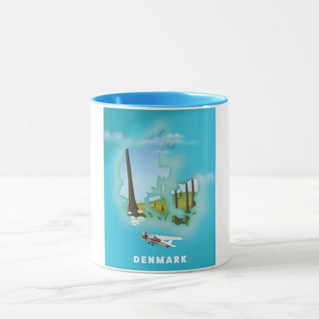 Mug Carte du Danemark illustrée affiche de voyage. (Centre)