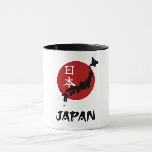 Mug carte du Japon avec décoration de soleil rouge