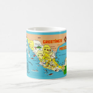Mug Carte du Mexique coloré vintage