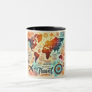 Mug Carte du monde aquarelle avec Compass