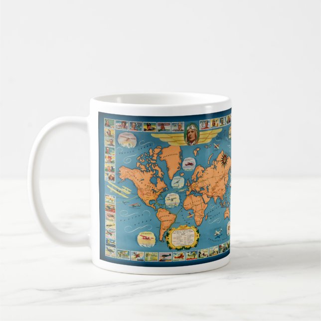 Mug Carte du monde de l'aviation vintage (Gauche)