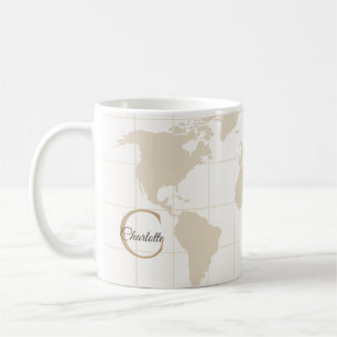 Mug Carte du monde initiale en champagne or luxe