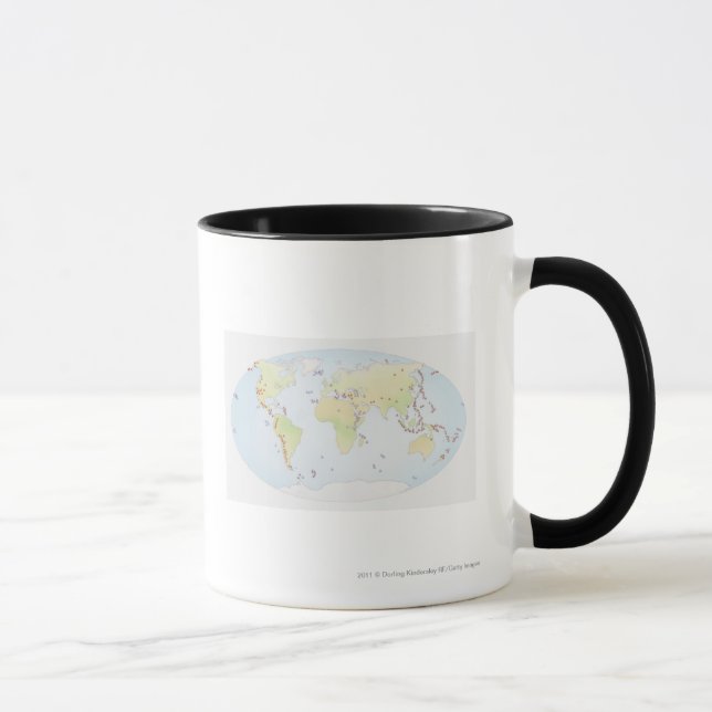 Mug Carte du monde montrant des sites d'activité (Droite)