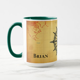 Mug Carte du monde vintage et boussole Aventure Person