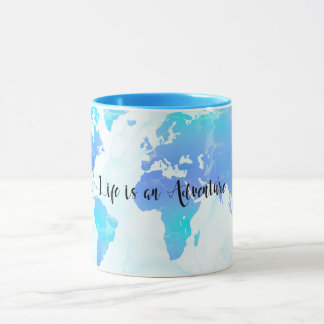 Mug Carte du monde violette et bleue La vie est une av