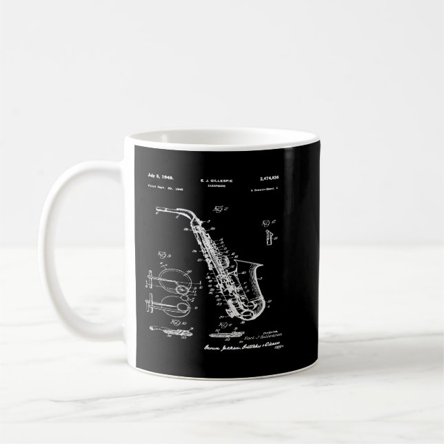 Mug Carte graphique Saxophone Blueprint (Gauche)