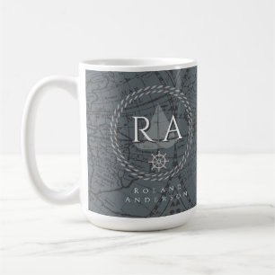 Mug Carte grise monogramme de corde nautique