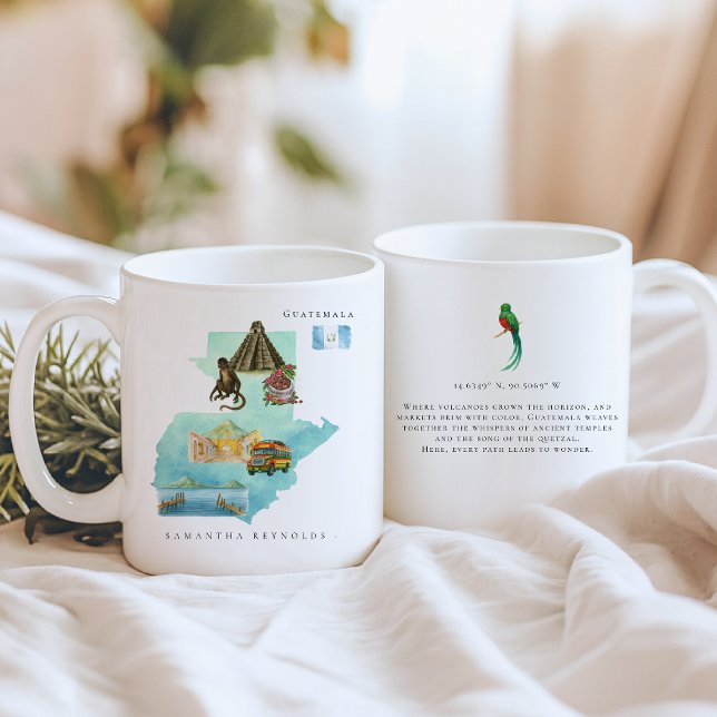 Mug Carte illustrée à l'aquarelle Guatemala | Monogram (Créateur téléchargé)