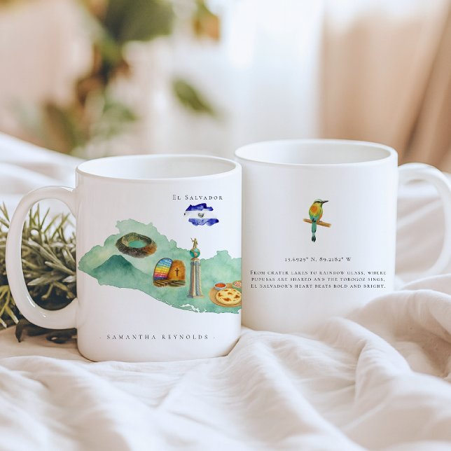 Mug Carte illustrée aquarelle El Salvador | Monogramme (Créateur téléchargé)