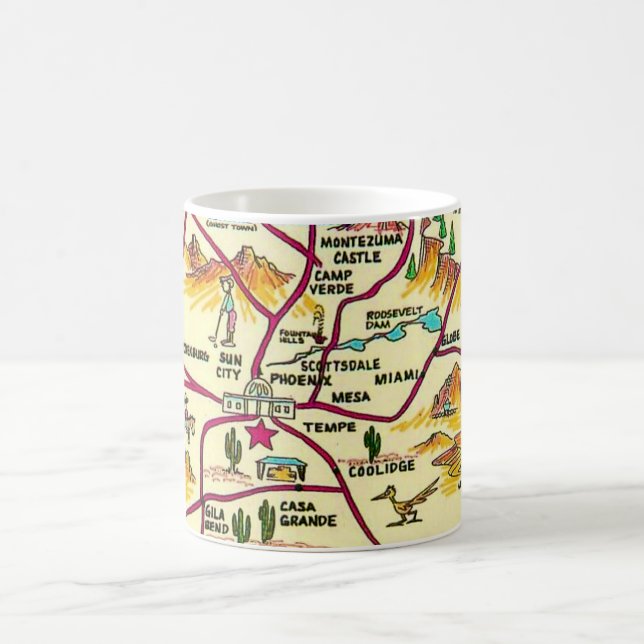 Mug Carte Illustrée Colorée de l'Arizona (Centre)