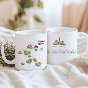 Mug Carte illustrée de Croatie à l'aquarelle Monogra