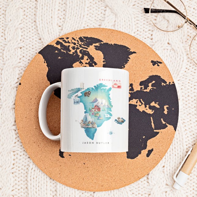 Mug Carte illustrée de Groenland à l'aquarelle | Monog (Créateur téléchargé)