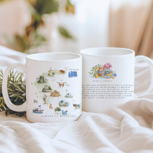 Mug Carte illustrée de la Grèce à l'aquarelle Monogr