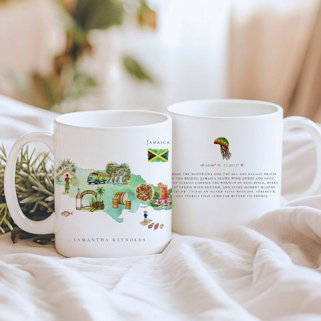 Mug Carte illustrée de la Jamaïque à l'aquarelle | Mon (Créateur téléchargé)