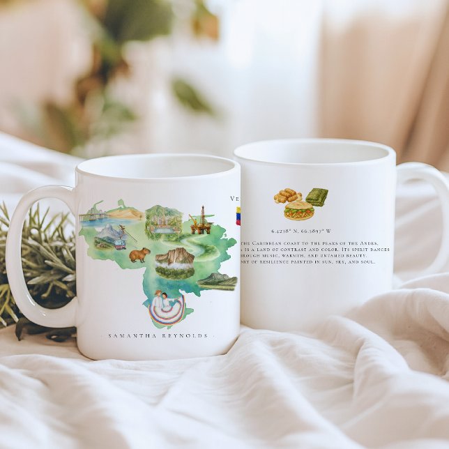 Mug Carte illustrée de l'aquarelle Venezuela | Monogra (Créateur téléchargé)