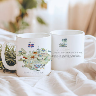 Mug Carte illustrée de l'Islande à l'aquarelle Monog