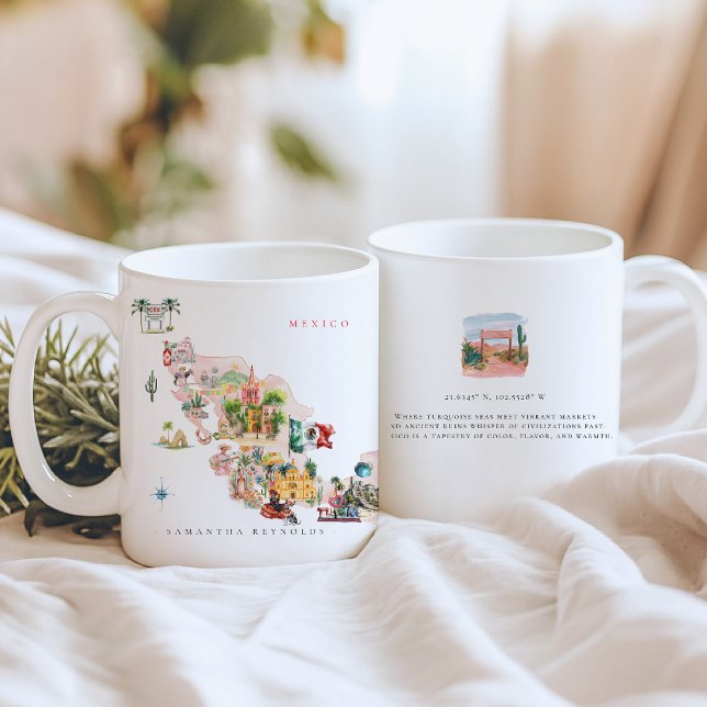 Mug Carte illustrée de Mexico à l'aquarelle | Monogram (Créateur téléchargé)