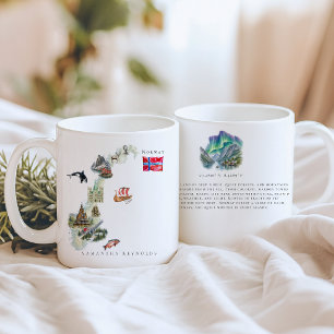 Mug Carte illustrée de Norvège aquarelle Monogramme