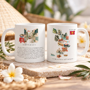 Mug Carte illustrée de Vietnam à l'aquarelle Monogra