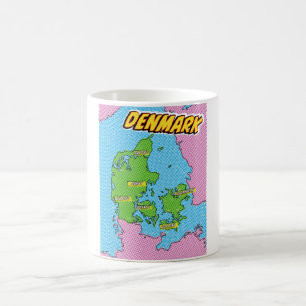 Mug Carte illustrée du Danemark dans le style Pop Art