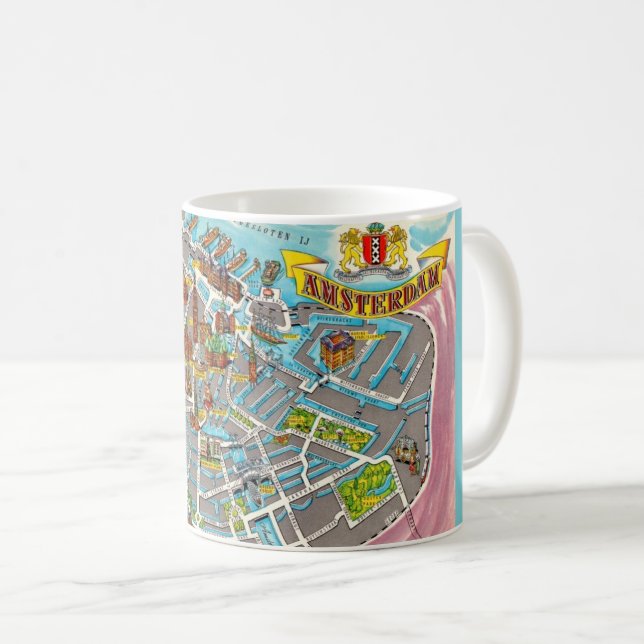 Mug Carte illustrée vintage d'Amsterdam (Devant droit)