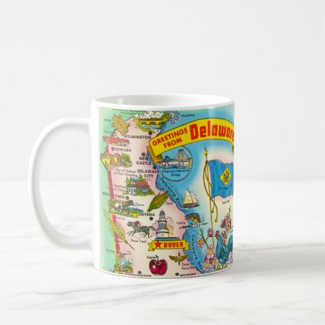Mug Carte illustrée vintage du Delaware (Gauche)