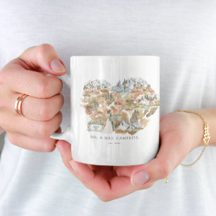 Mug Carte Mariage aquarelle   Monogramme nouvellement 