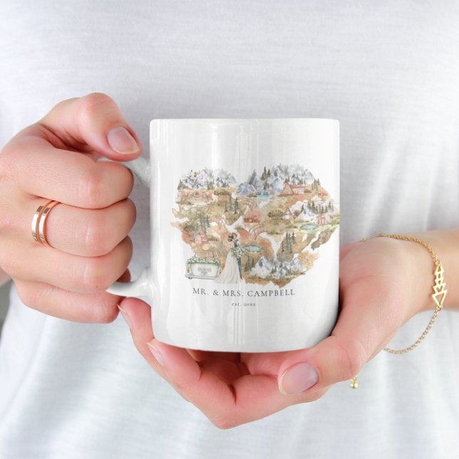 Mug Carte Mariage aquarelle | Monogramme nouvellement  (Créateur téléchargé)