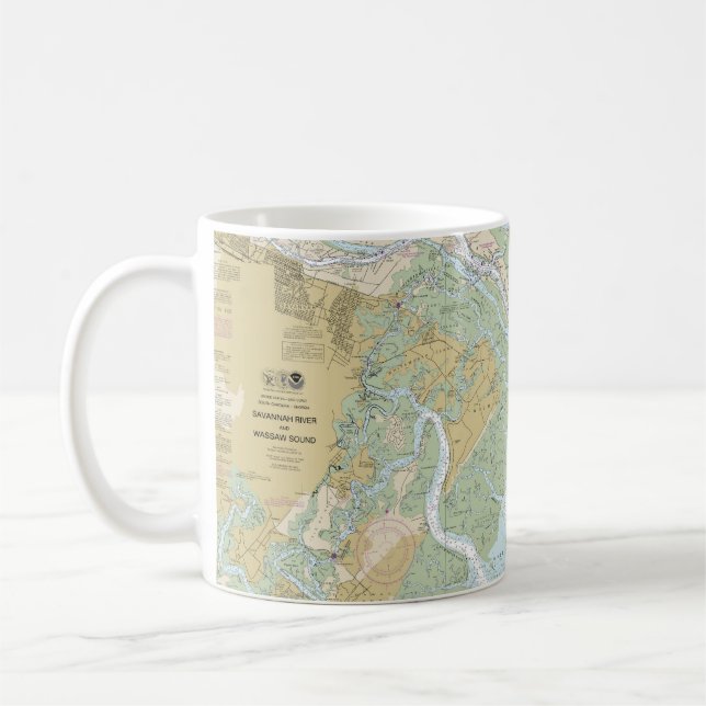 Mug Carte marine de la rivière Savannah et du détroit  (Gauche)
