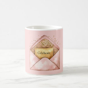 Mug Carte Pailletée Or Enveloppe Rose Blush Célébrer