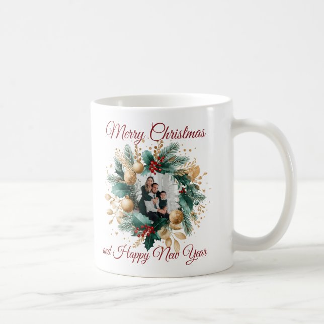 Mug Carte photo de couronne de Noël personnalisé (Droite)