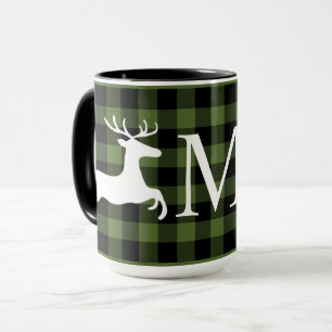 Mug Carte Plaid de la sériole de bison noire verte per