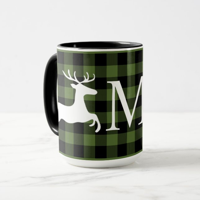 Mug Carte Plaid de la sériole de bison noire verte per (Devant gauche)