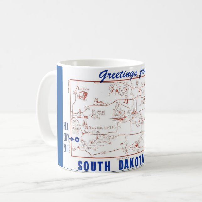 Mug Carte postale bleu et blanc du Dakota du Sud (Devant gauche)